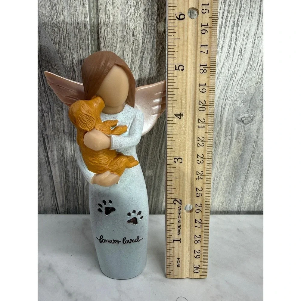 Angel Holding Dog Figurine Forever Loved Pet Memorial Resin Statue 6 Inch